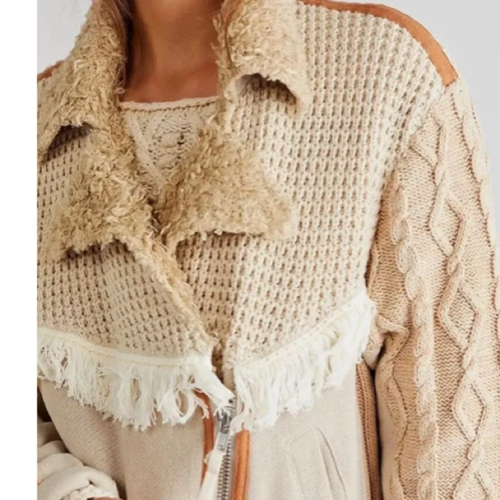 Free People Cozy Knit Mix Moto Jacket Winter White Sz S NWT - Picture 6 of 14